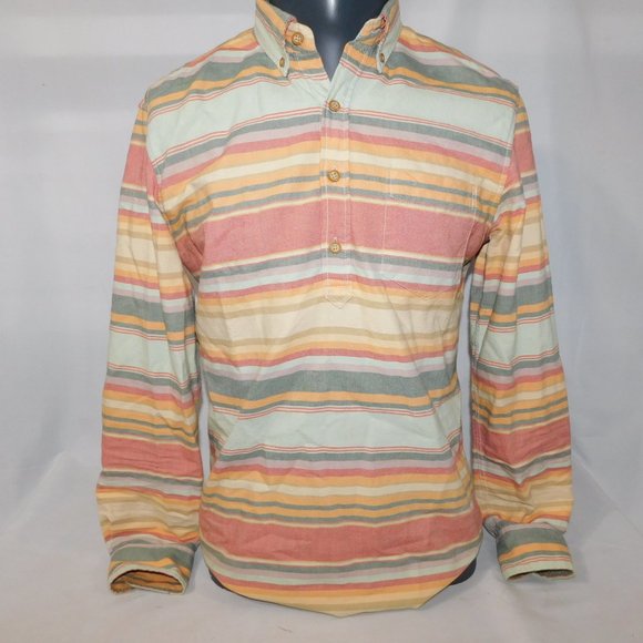 American Eagle Men S 1/4 Button Pullover Long Sleeve Striped Button Down Shirt - Picture 10 of 10
